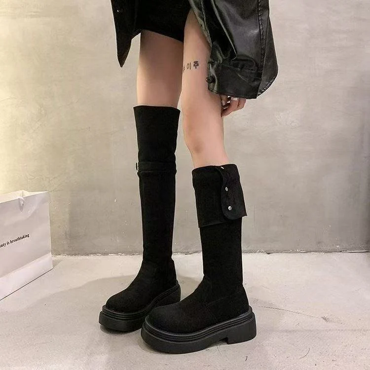 Damen Overknee-Stiefel mit modernem Riemen-Design und bequemer Plattformsohle Heidi Mode - Image 2
