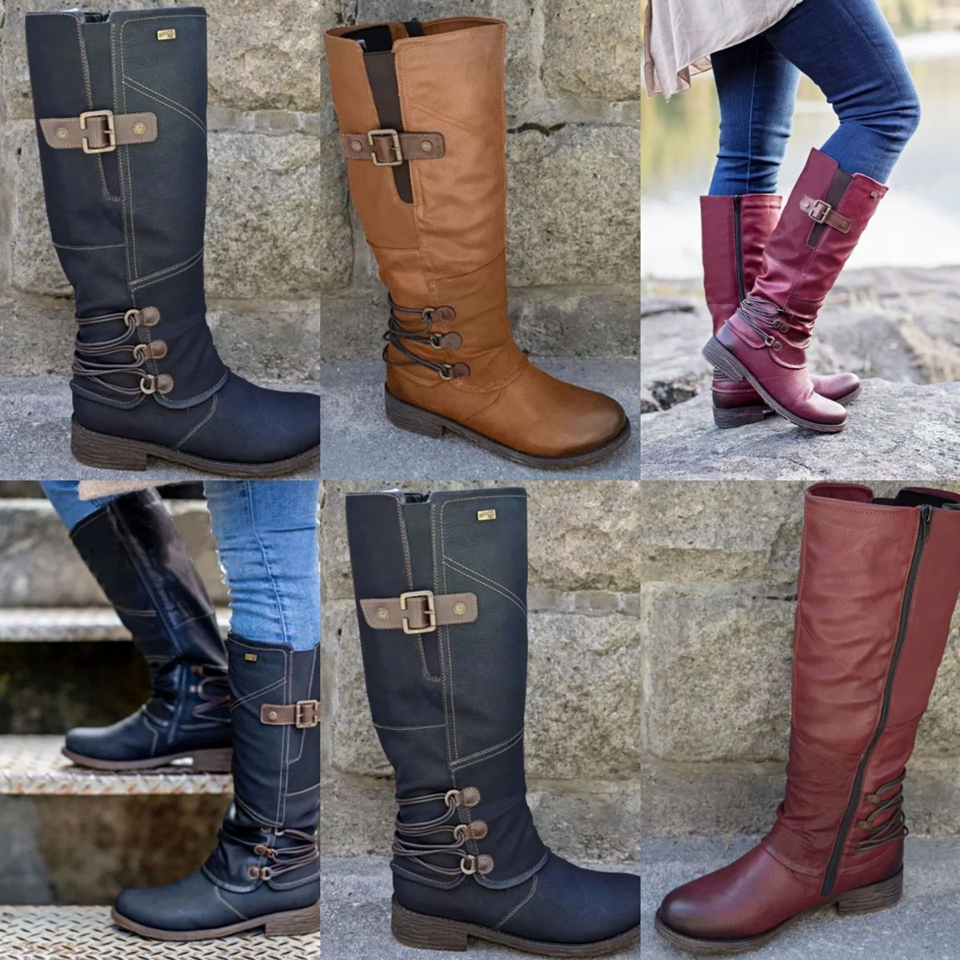 Damen Overknee Stiefel mit modischem Riemendesign und komfortablem Blockabsatz Heidi Mode - Image 4