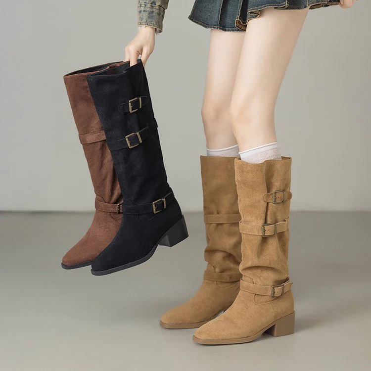 Damen Overknee Stiefel mit modischen Schnallen Heidi Mode - Image 4