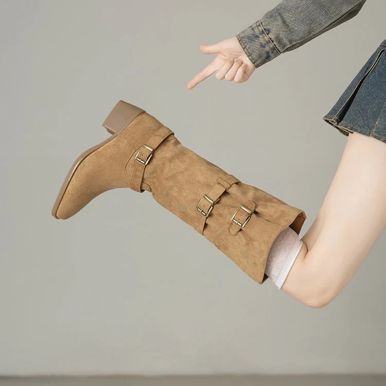 Damen Overknee Stiefel mit modischen Schnallen Heidi Mode - Image 8