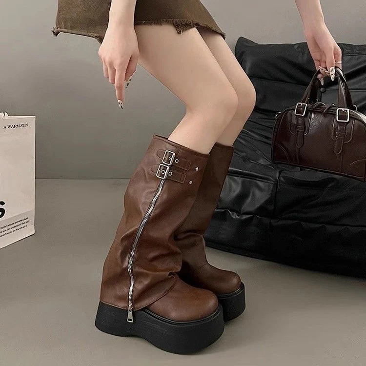 Damen Overknee Stiefel mit verstellbaren Riemen und modischem Reißverschluss Heidi Mode - Image 6