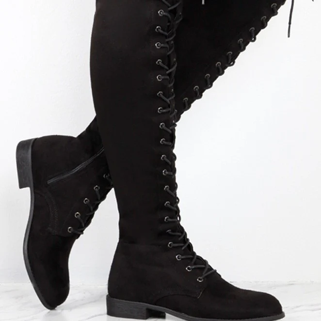 Damen Overkneestiefel aus weichem Wildleder mit dekorativem Schnür-Design Heidi Mode - Image 2