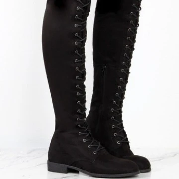 Damen Overkneestiefel aus weichem Wildleder mit dekorativem Schnür-Design Heidi Mode - Image 3