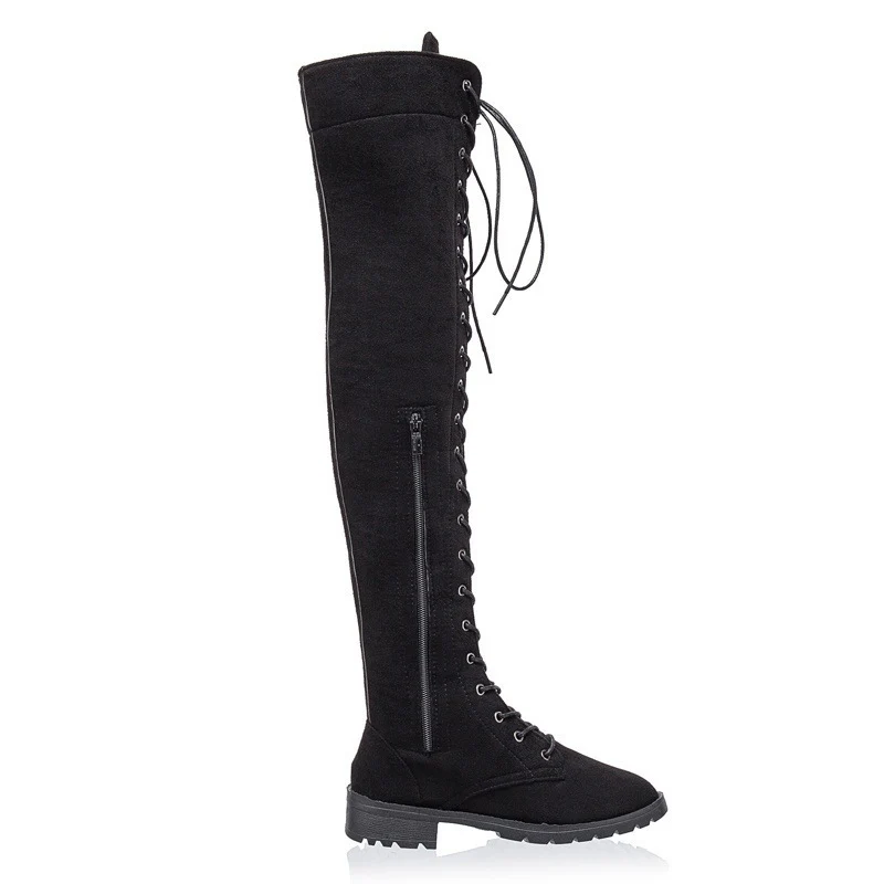 Damen Overkneestiefel aus weichem Wildleder mit dekorativem Schnür-Design Heidi Mode - Image 4