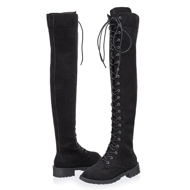 Damen Overkneestiefel aus weichem Wildleder mit dekorativem Schnür-Design Heidi Mode - Image 5