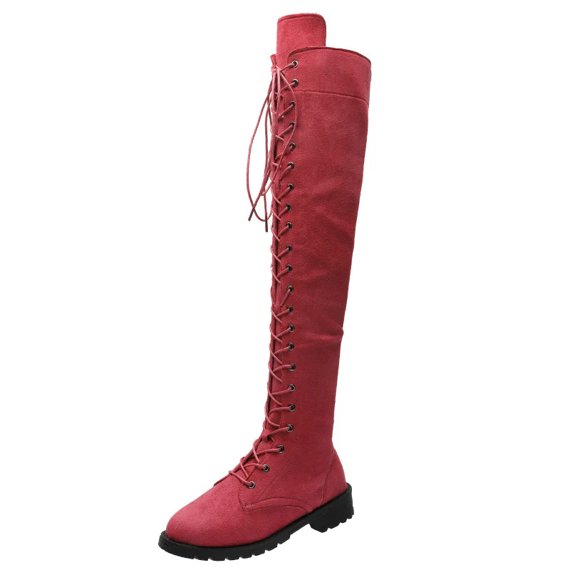 Damen Overkneestiefel aus weichem Wildleder mit dekorativem Schnür-Design Heidi Mode - Image 6