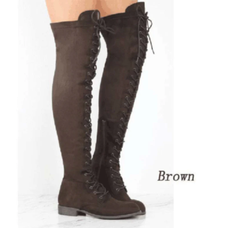 Damen Overkneestiefel aus weichem Wildleder mit dekorativem Schnür-Design Heidi Mode - Image 7