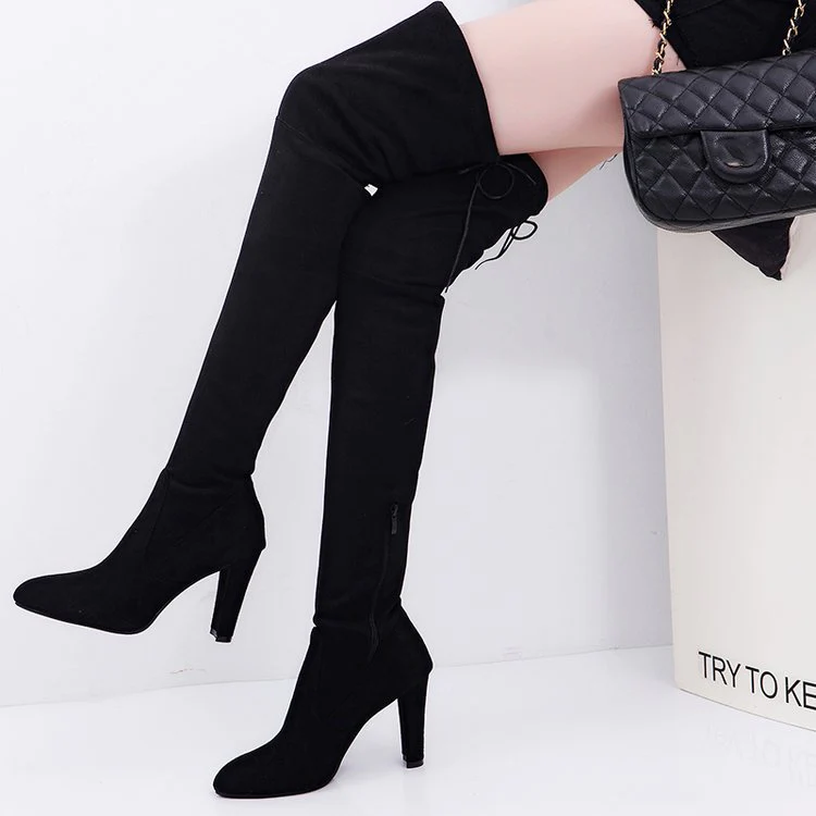 Damen Overkneestiefel mit elegantem Stiletto-Heel und modischem Schnür-Design Heidi Mode - Image 7