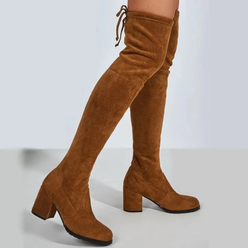 Damen Overkneestiefel mit modischem Blockabsatz und eleganter Schnürung Heidi Mode - Image 6