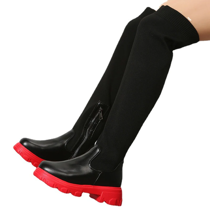 Damen Overkneestiefel mit sportlicher Sohle und modischen Strickakzenten Heidi Mode - Image 5