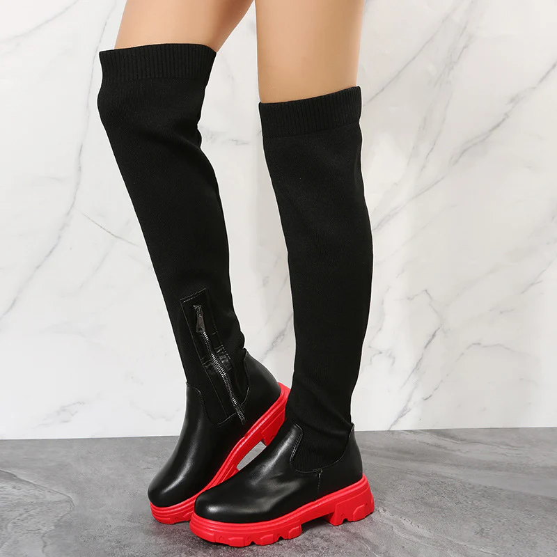 Damen Overkneestiefel mit trendigem Reißverschluss und robuster Sohle Heidi Mode - Image 2