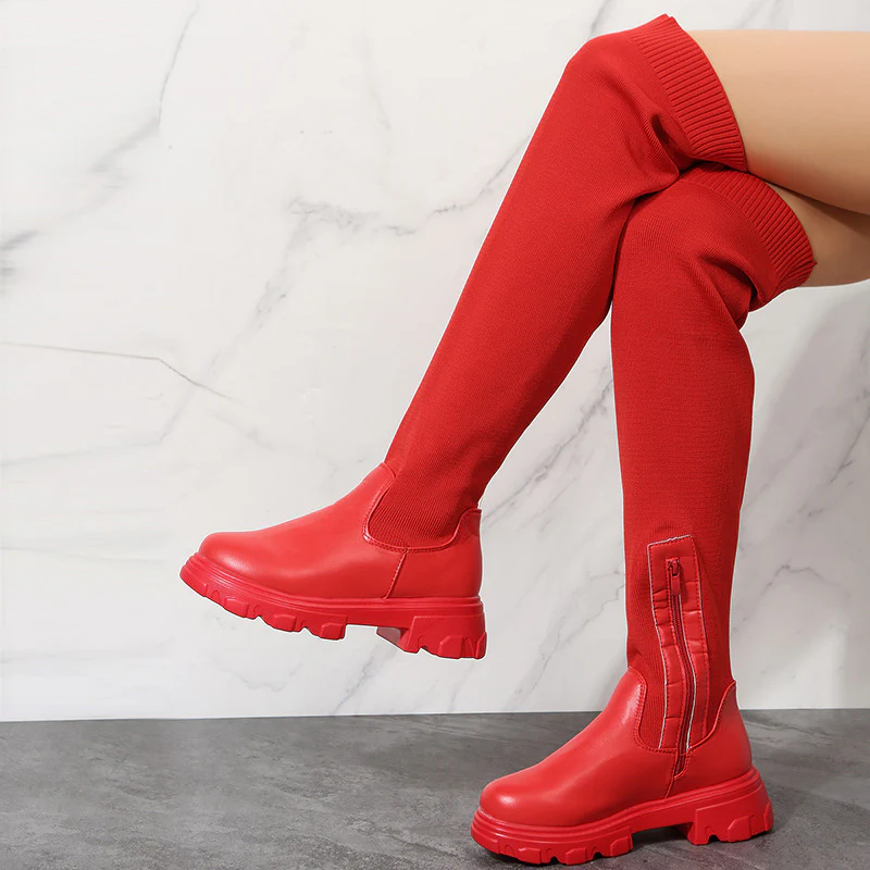 Damen Overkneestiefel mit trendigem Reißverschluss und robuster Sohle Heidi Mode - Image 3