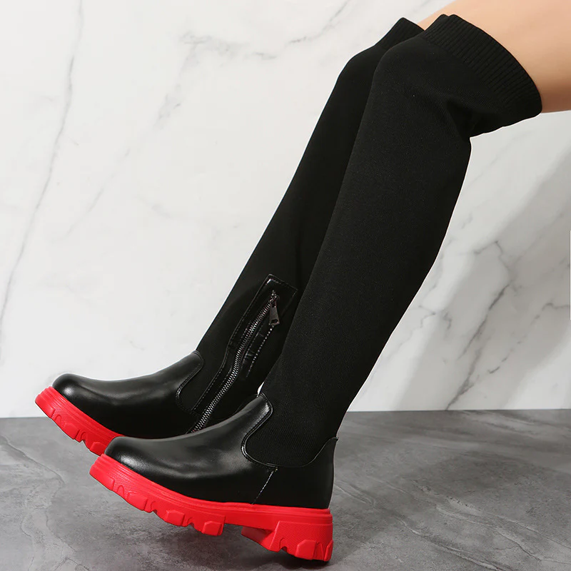 Damen Overkneestiefel mit trendigem Reißverschluss und robuster Sohle Heidi Mode - Image 4