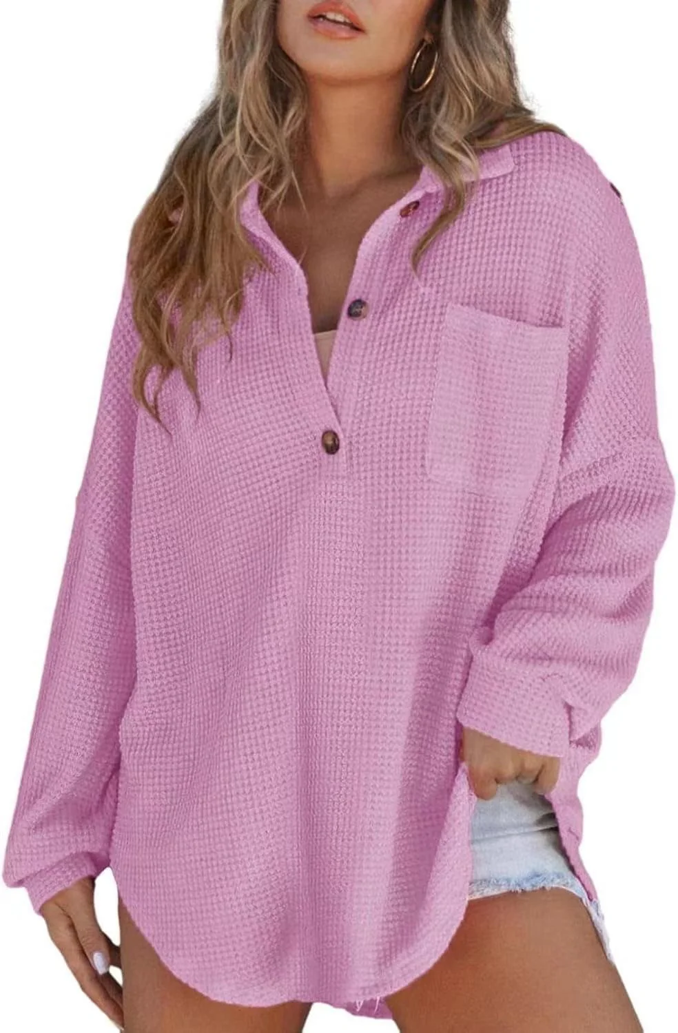 Damen Oversized Baumwollhemd mit Knopfleiste und Brusttasche Heidi-Mode - Image 13