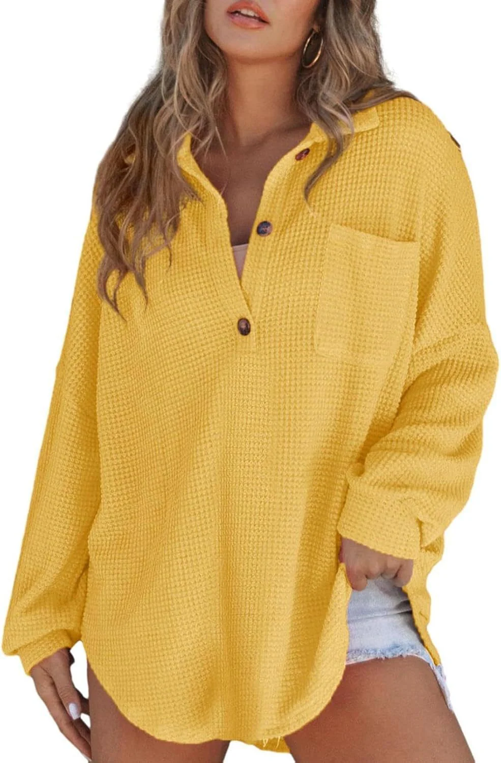 Damen Oversized Baumwollhemd mit Knopfleiste und Brusttasche Heidi-Mode - Image 15