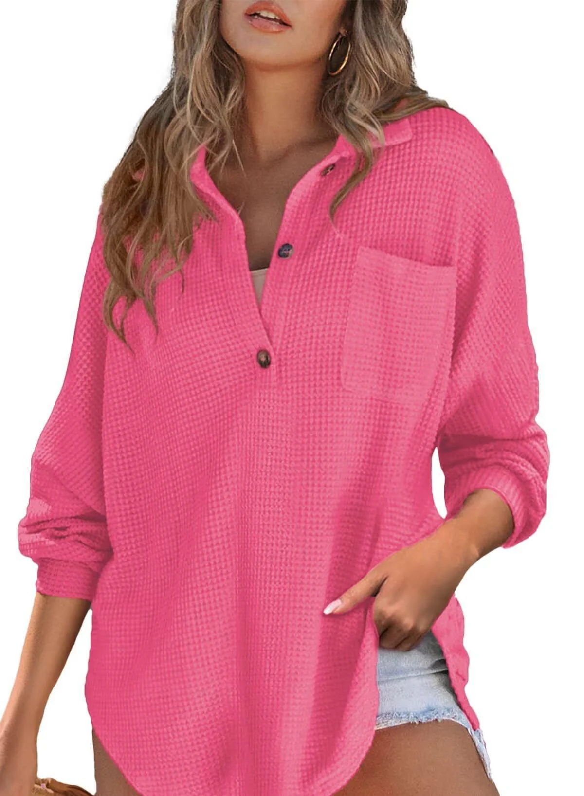 Damen Oversized Baumwollhemd mit Knopfleiste und Brusttasche Heidi-Mode - Image 2