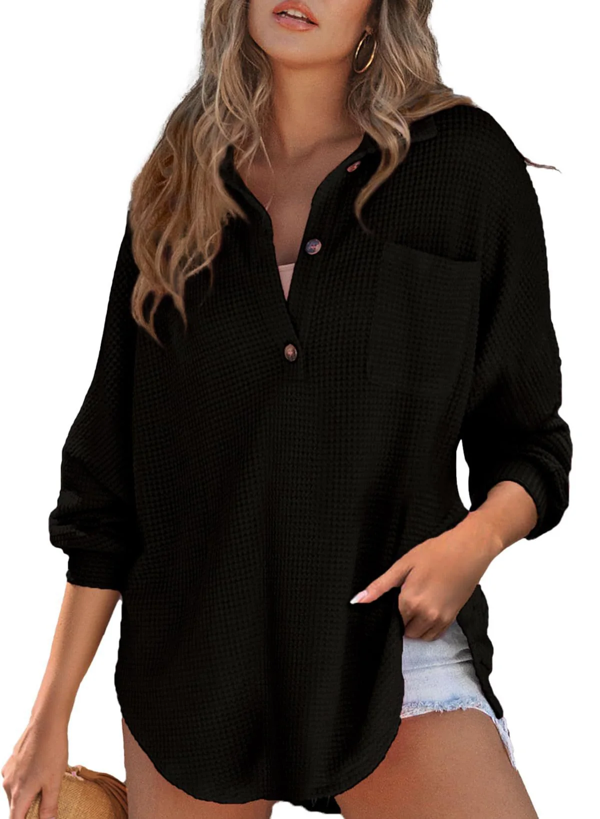 Damen Oversized Baumwollhemd mit Knopfleiste und Brusttasche Heidi-Mode - Image 3