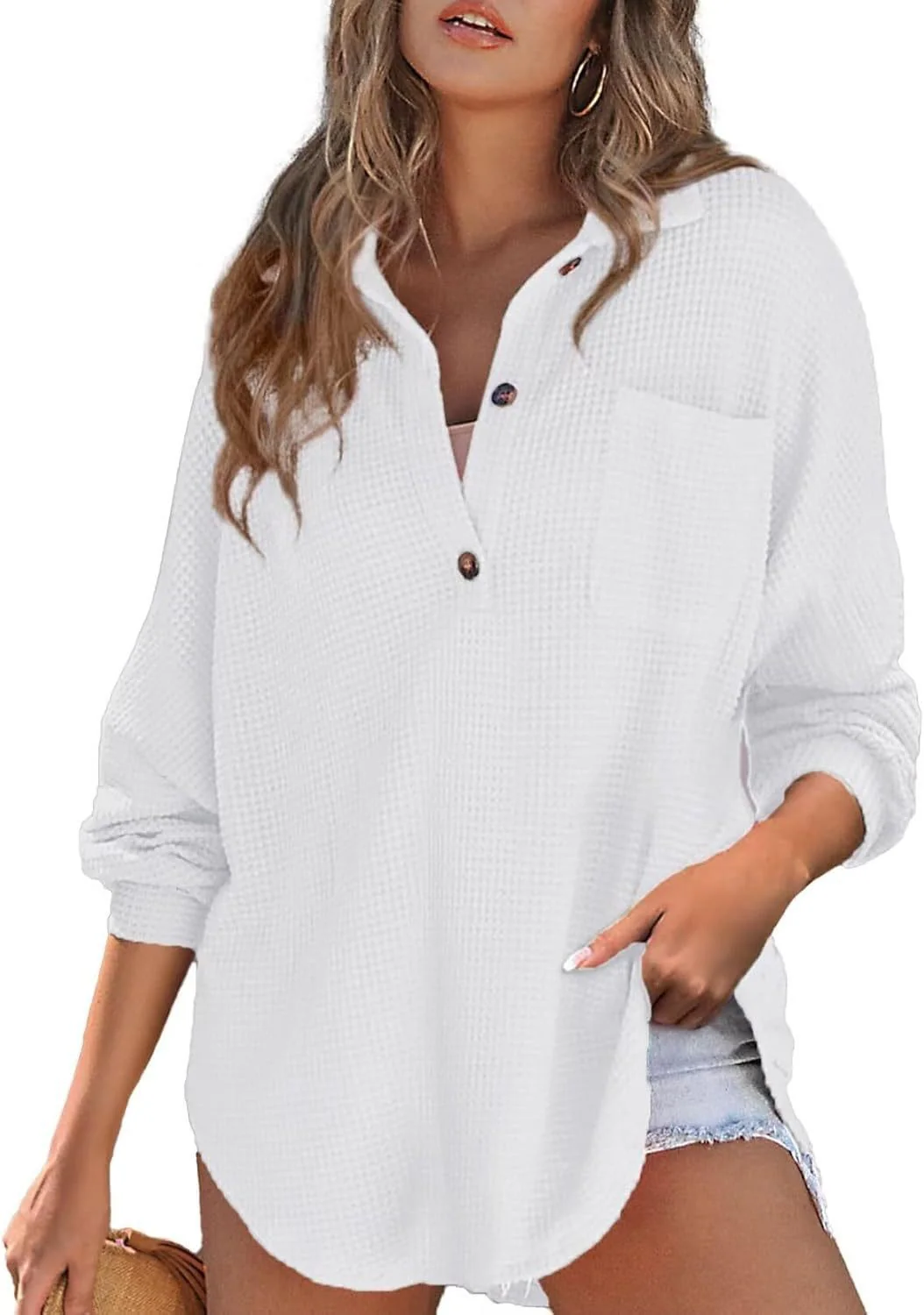 Damen Oversized Baumwollhemd mit Knopfleiste und Brusttasche Heidi-Mode - Image 6
