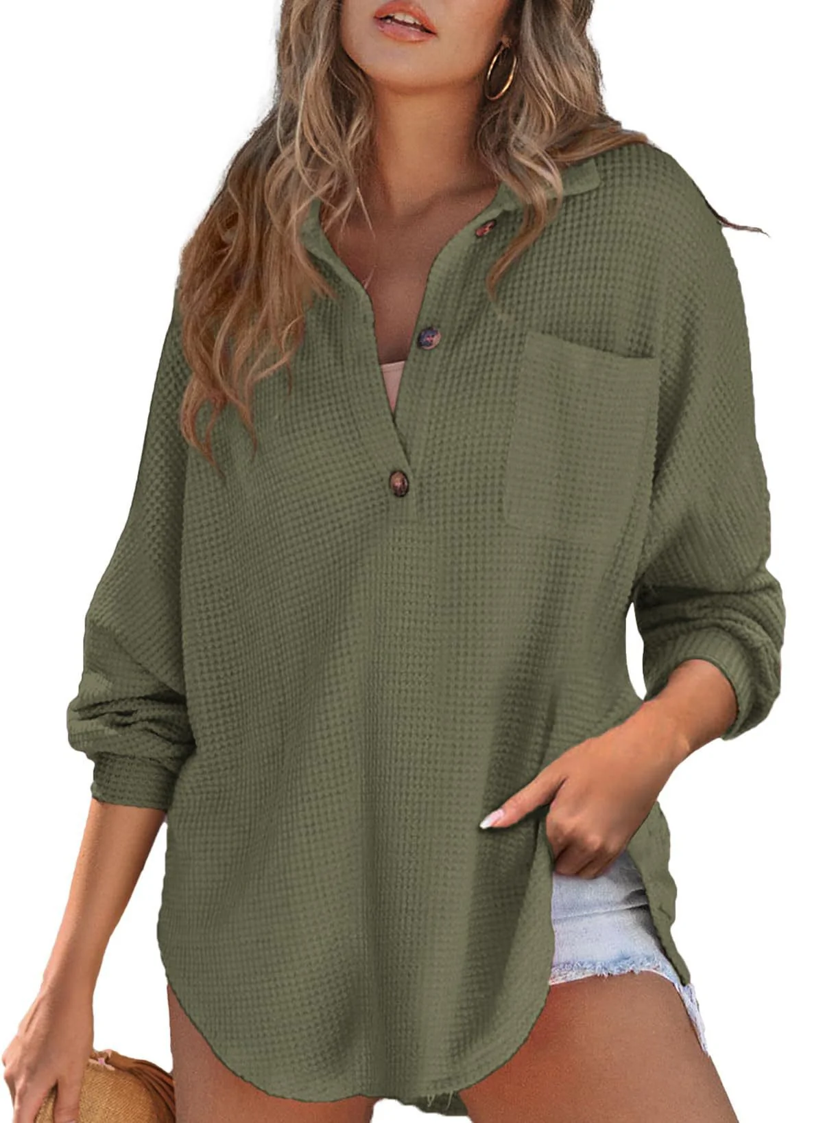 Damen Oversized Baumwollhemd mit Knopfleiste und Brusttasche Heidi-Mode - Image 7