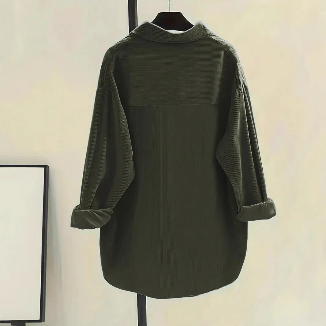 Damen Oversized Hemd Aus Rippstoff mit Brusttaschen und Schickem Kragen Heidi-Mode - Image 2