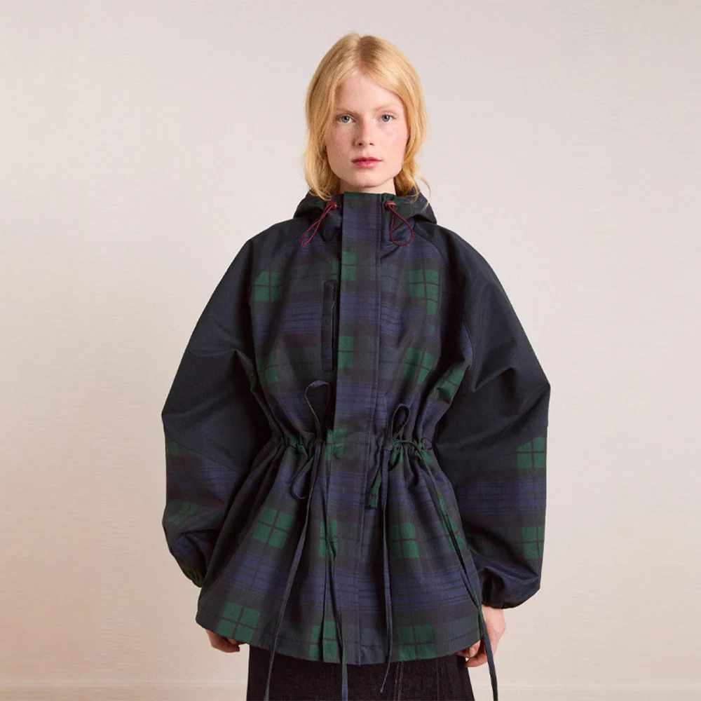 Damen Oversized Jacke im lässigen Karo-Design mit praktischen Taschen und Taillenzug Heidi-Mode
