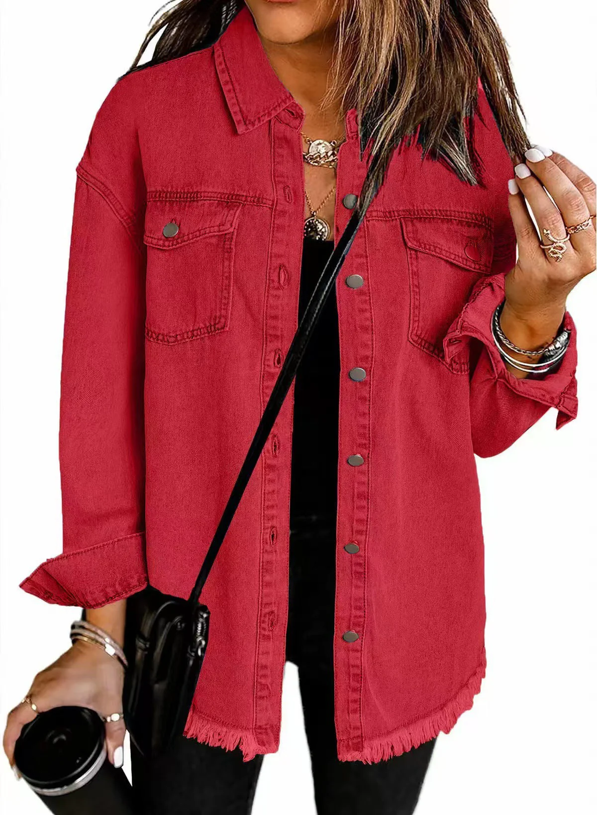 Damen Oversized Jeanshemd mit Fransen Heidi-Mode - Image 10