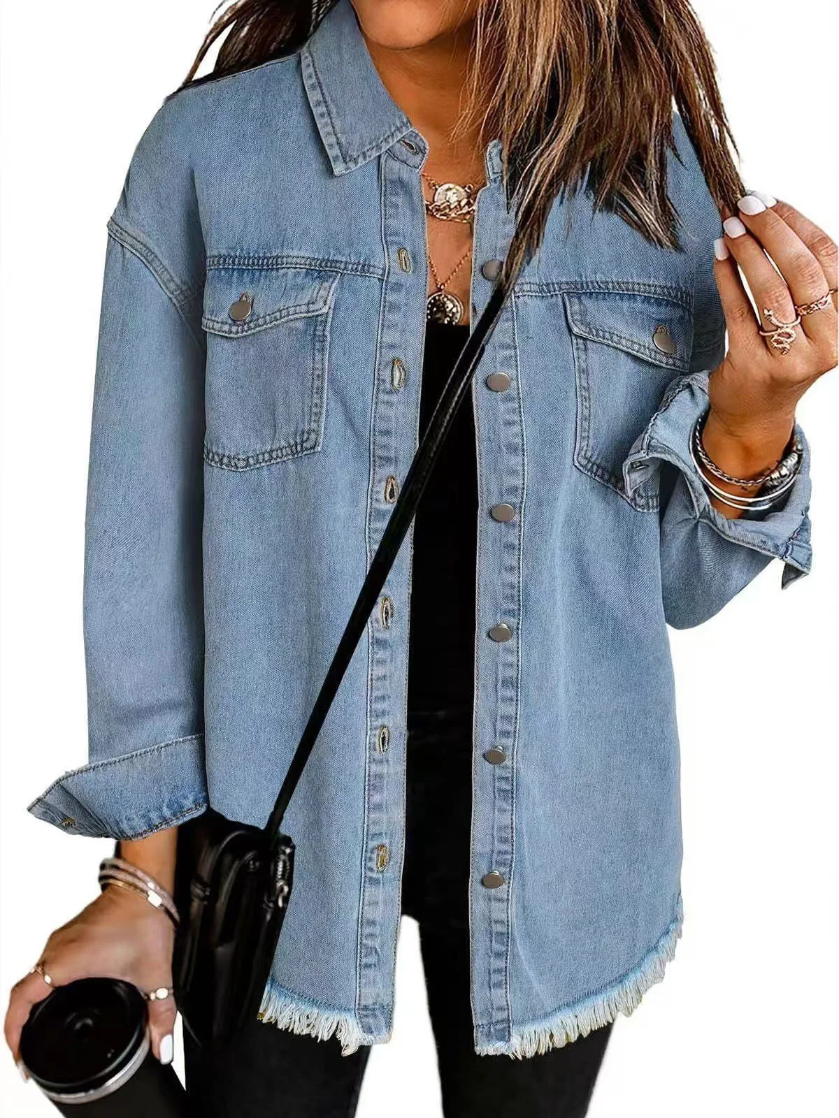 Damen Oversized Jeanshemd mit Fransen Heidi-Mode - Image 11