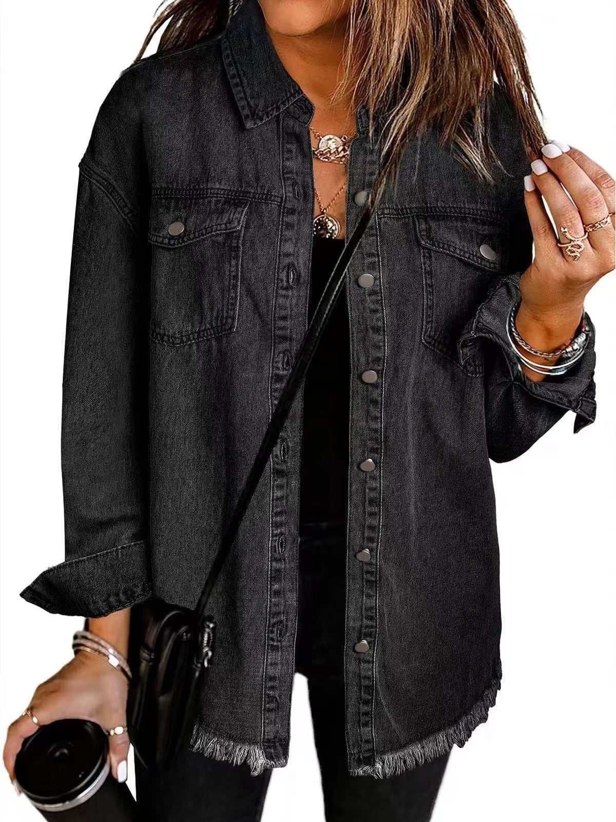 Damen Oversized Jeanshemd mit Fransen Heidi-Mode - Image 12