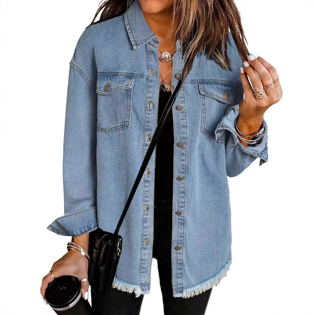 Damen Oversized Jeanshemd mit Fransen Heidi-Mode - Image 2