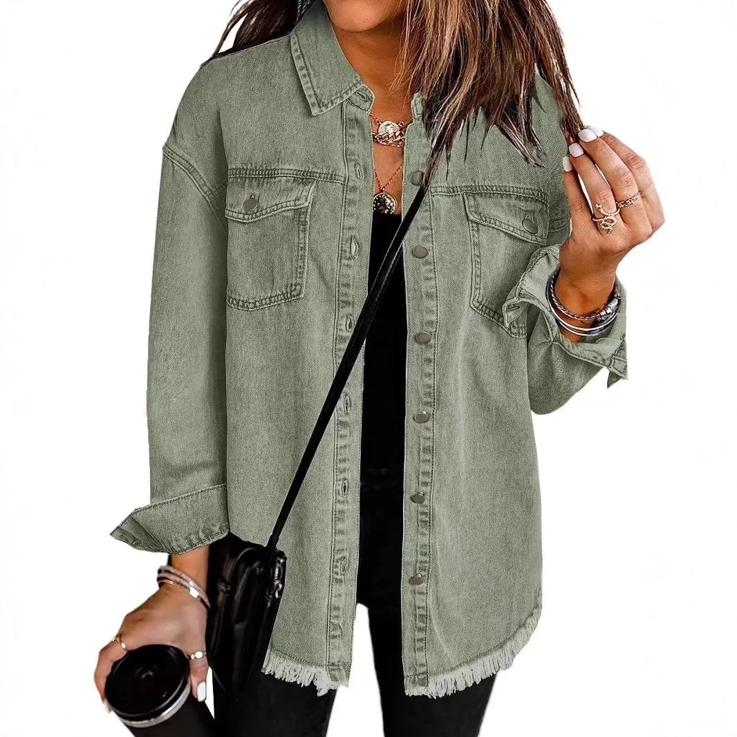 Damen Oversized Jeanshemd mit Fransen Heidi-Mode - Image 4