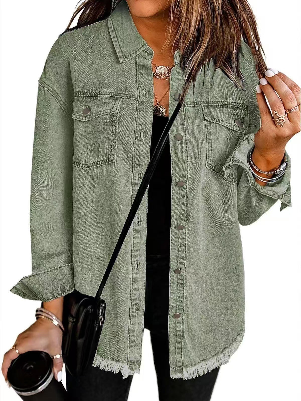 Damen Oversized Jeanshemd mit Fransen Heidi-Mode - Image 7