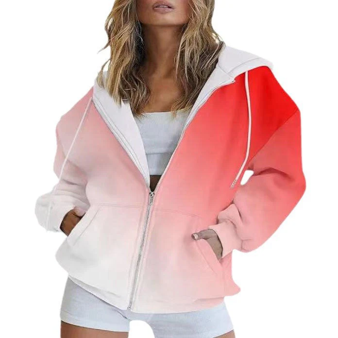 Damen Oversized Kapuzenjacke mit Farbverlauf und Praktischen Taschen Heidi-Mode - Image 5