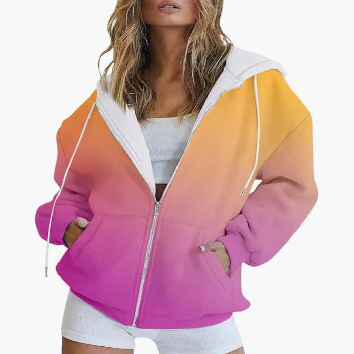 Damen Oversized Kapuzenjacke mit Farbverlauf und Praktischen Taschen Heidi-Mode - Image 7