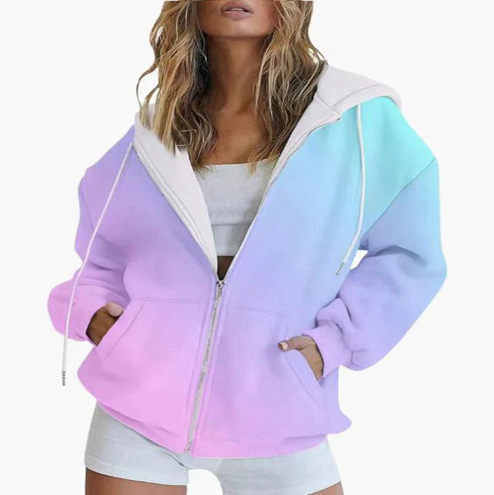 Damen Oversized Kapuzenjacke mit Farbverlauf und Praktischen Taschen Heidi-Mode - Image 8