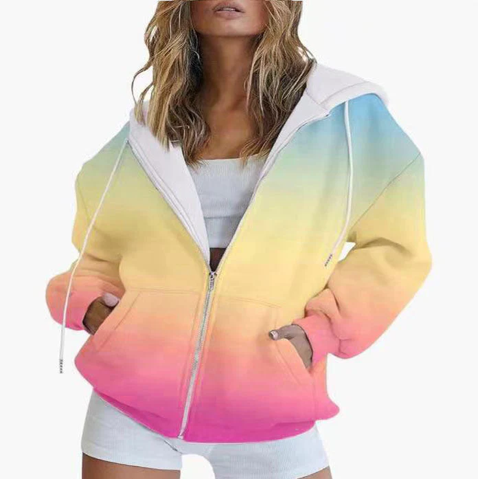 Damen Oversized Kapuzenjacke mit Farbverlauf und Praktischen Taschen Heidi-Mode - Image 9