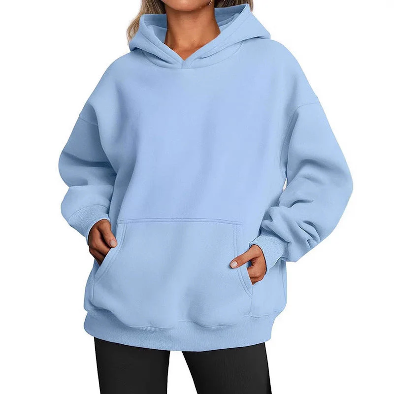 Damen Oversized Kapuzenpullover Aus Weichem Baumwollmix mit Praktischen Taschen Heidi-Mode