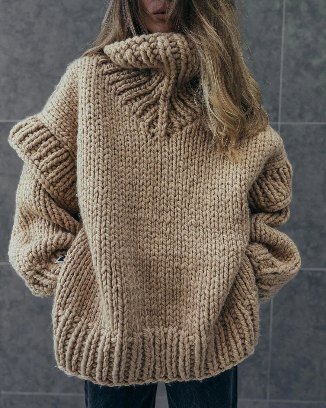 Damen Oversized Strickpullover mit hohem Kragen und voluminösen Ärmeln Heidi-Mode - Image 7