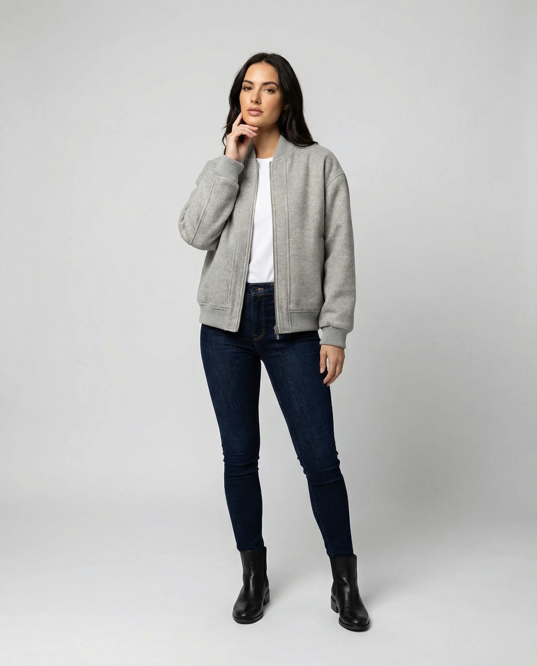 Damen oversized Wollmix-Bomberjacke mit Stehkragen und geripptem Saum Heidi-Mode - Image 2