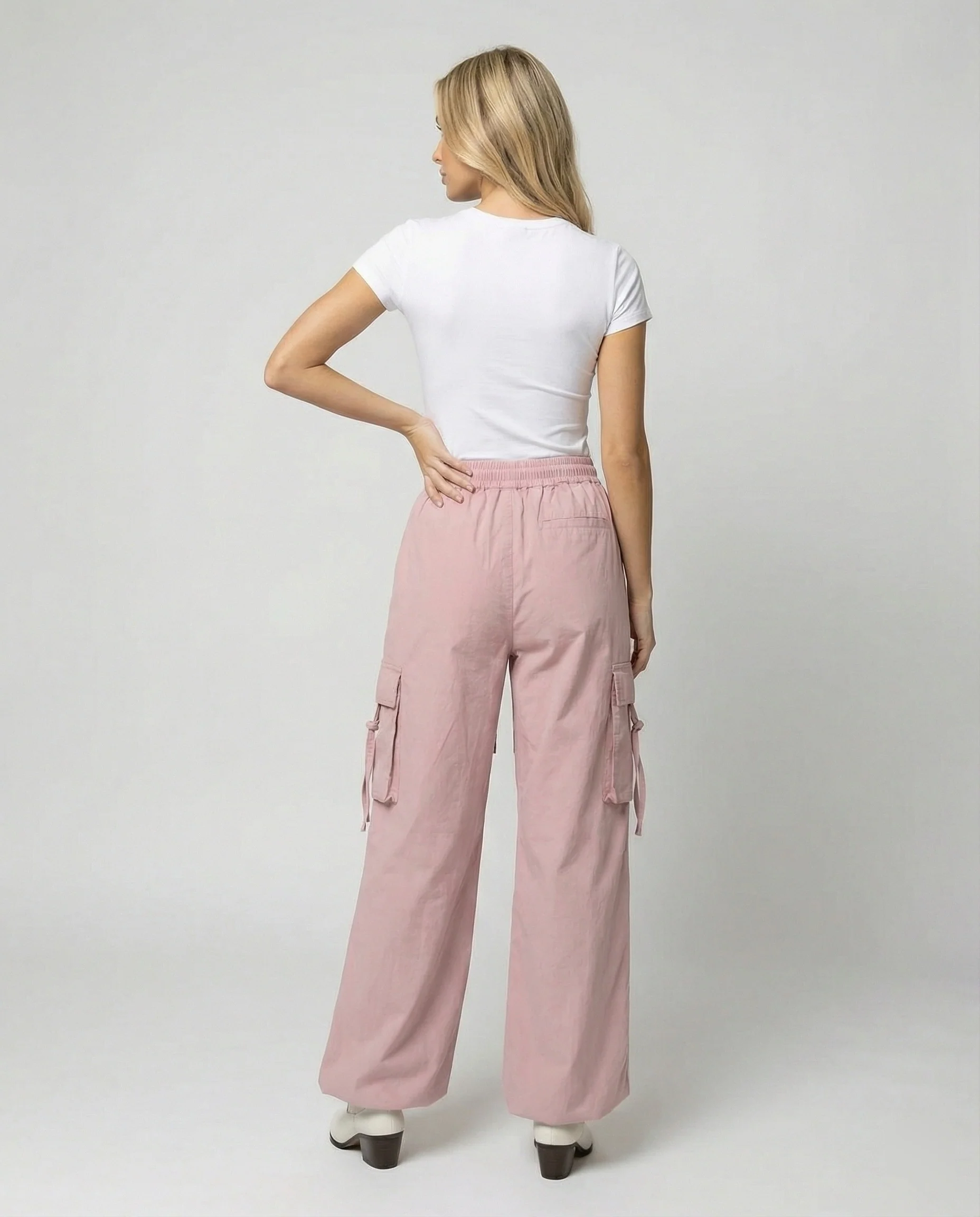 Damen Paperbag-Cargohose mit hohem Bund seitlicher Raffung und verstellbarem Saum Heidi-Mode - Image 4