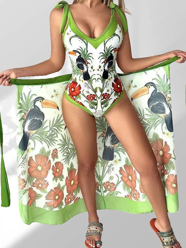 Damen Pareo mit Botanischem Muster und Stilvollem Bindegürtel Heidi-Mode - Image 2