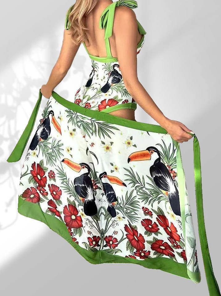 Damen Pareo mit Botanischem Muster und Stilvollem Bindegürtel Heidi-Mode - Image 3