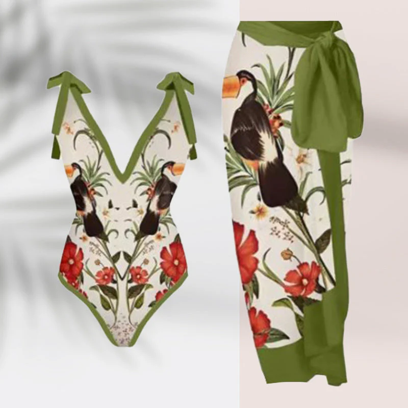 Damen Pareo mit Botanischem Muster und Stilvollem Bindegürtel Heidi-Mode - Image 8