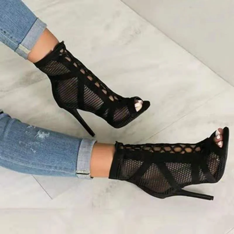 Damen Peeptoe Ankle Boots mit hochmodernem Netzdesign und elegantem Blockabsatz Heidi Mode - Image 4