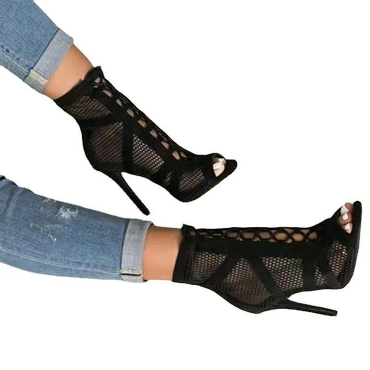 Damen Peeptoe Ankle Boots mit hochmodernem Netzdesign und elegantem Blockabsatz Heidi Mode - Image 5