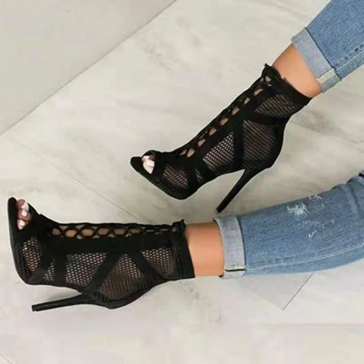 Damen Peeptoe Ankle Boots mit hochmodernem Netzdesign und elegantem Blockabsatz Heidi Mode - Image 6