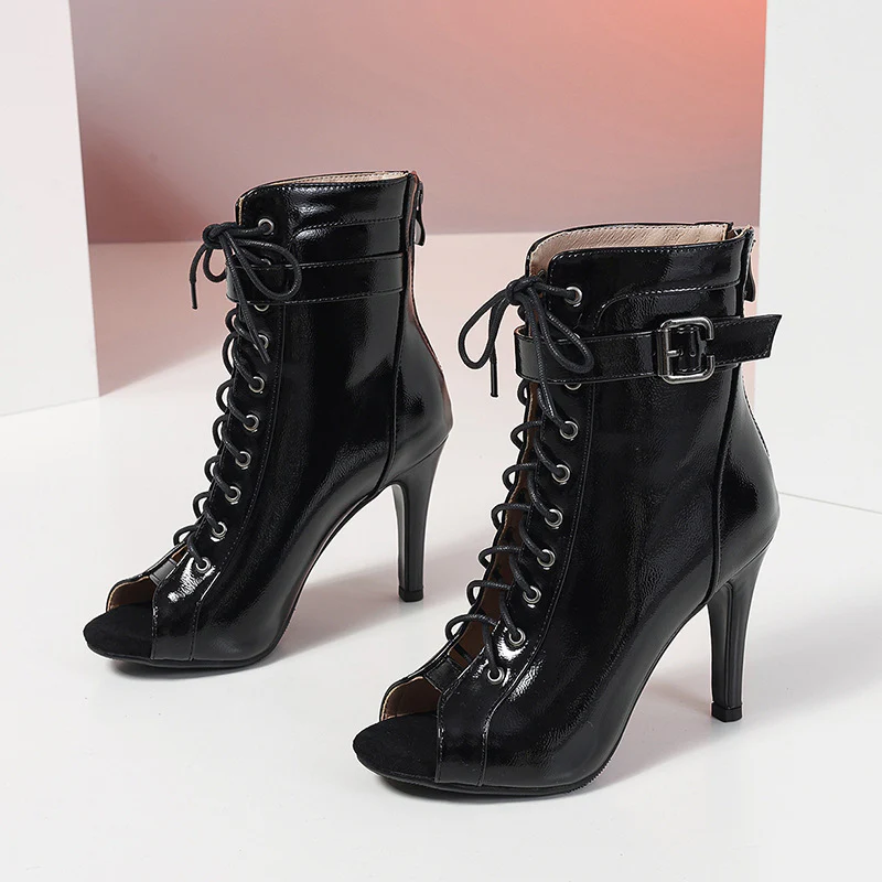 Damen Peeptoe Ankle Boots mit modischem Schnür-Design und elegantem Stiletto-Heel Heidi Mode