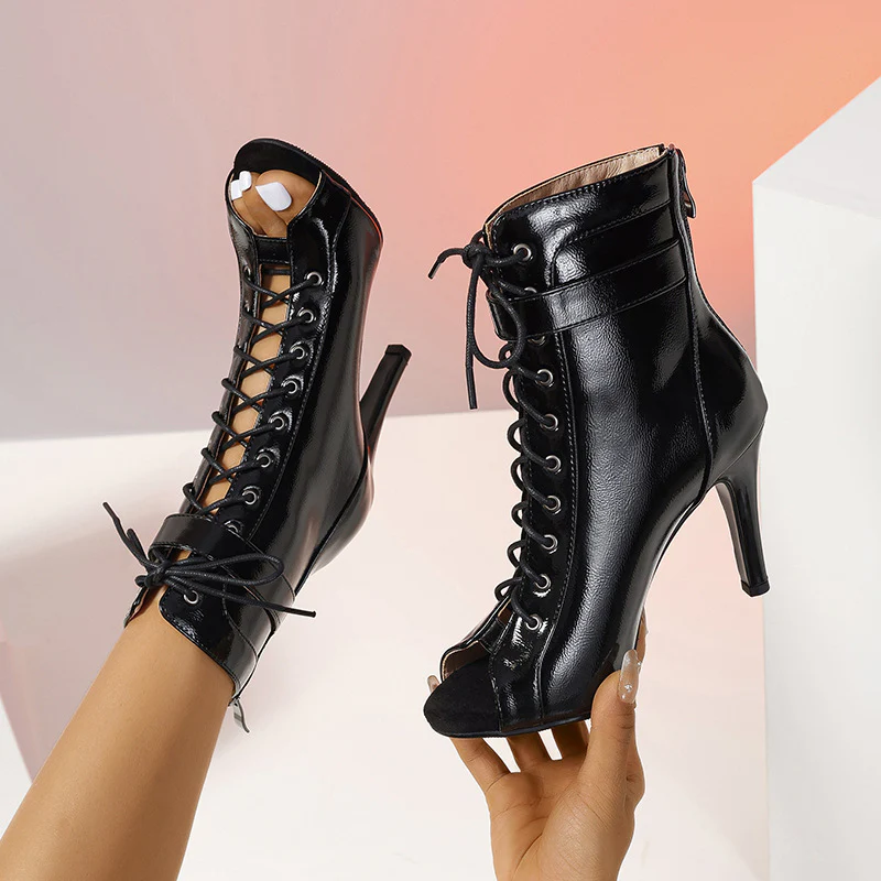 Damen Peeptoe Ankle Boots mit modischem Schnür-Design und elegantem Stiletto-Heel Heidi Mode - Image 2
