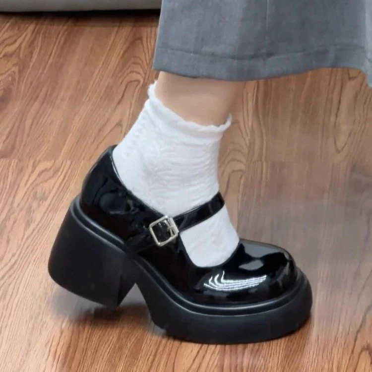 Damen Plateau-Mary Janes mit verstellbarem Riemen und bequemer Sohle Heidi Mode