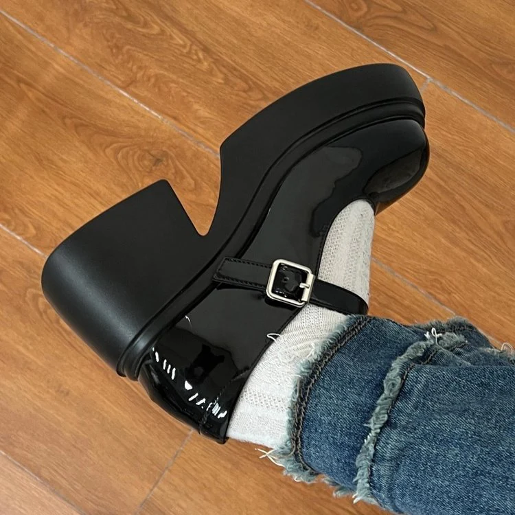 Damen Plateau-Mary Janes mit verstellbarem Riemen und bequemer Sohle Heidi Mode - Image 5
