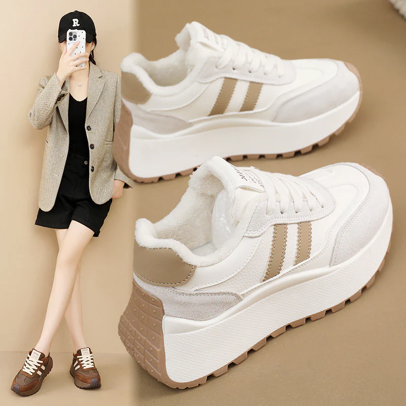 Damen Plateau Sneakers mit weich gefüttert Innenausstattung und modischen Akzenten Heidi Mode